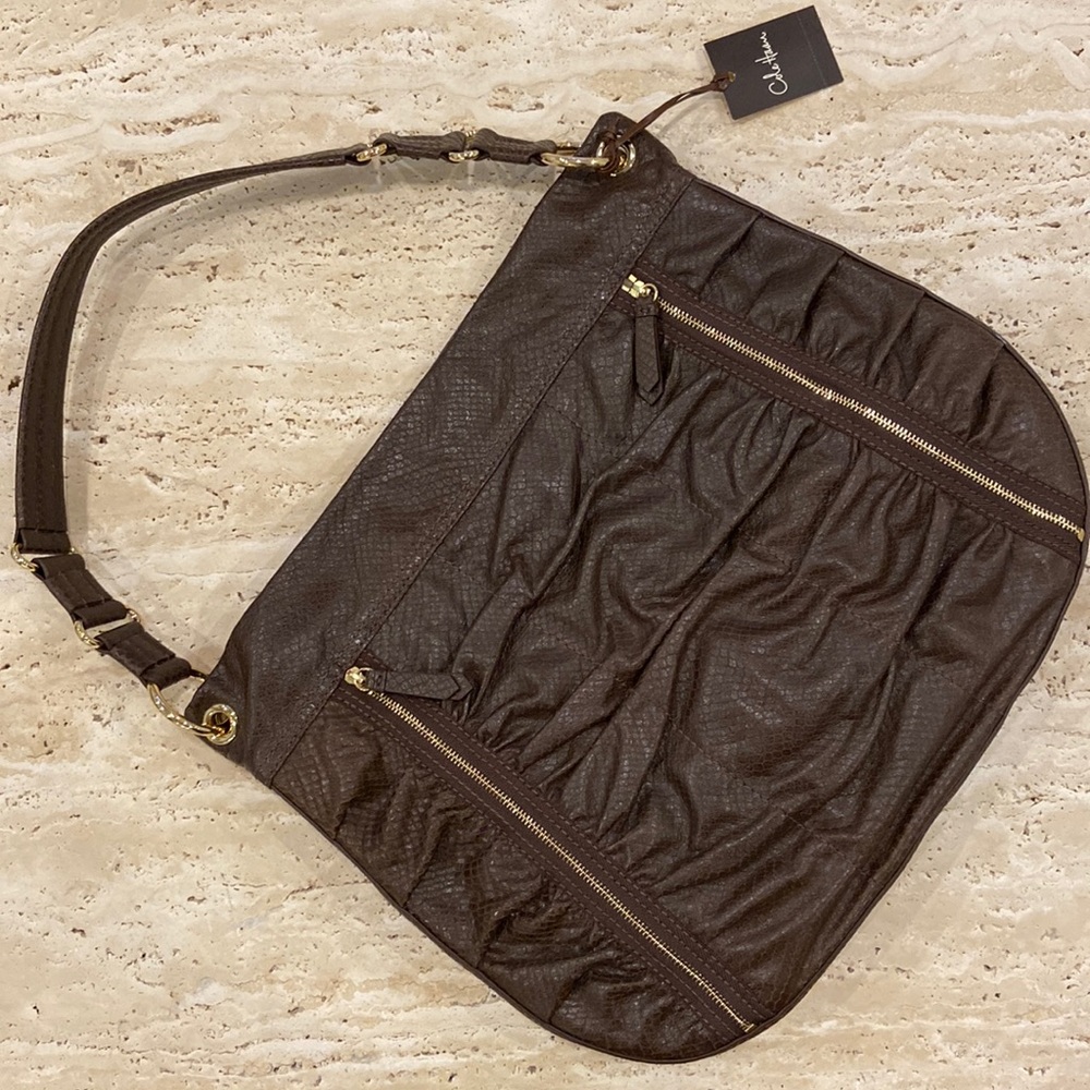 Cole Haan Chestnut Snake Print Leather Hobo, NWT